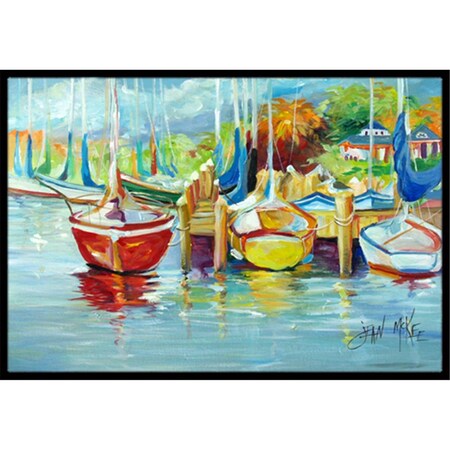 Carolines Treasures On The Dock Sailboats Indoor and Outdoor Mat- 18 x 27 in. JMK1070MAT